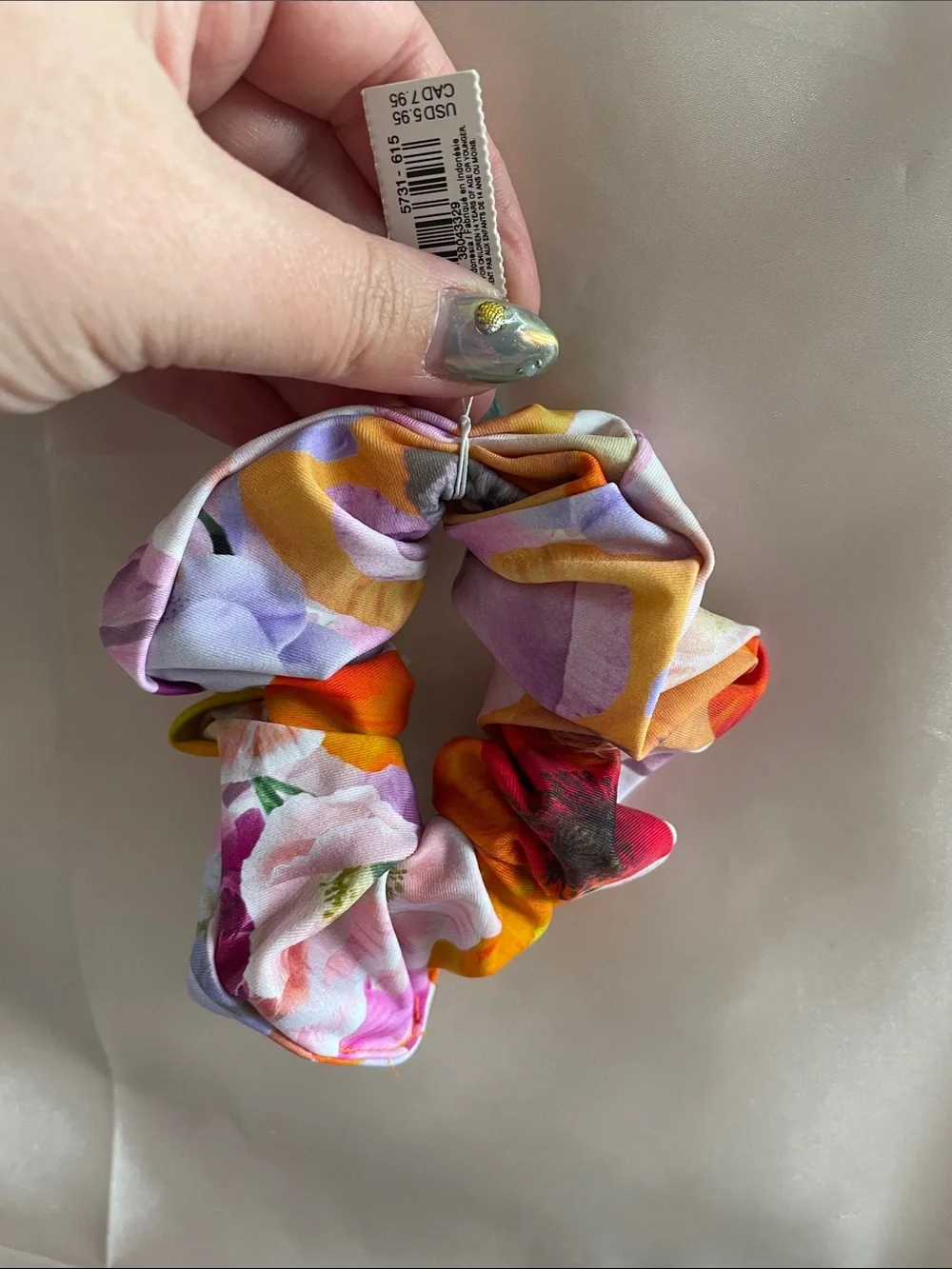 AERIE Satin Scrunchie Colorful Floral Design - NWT